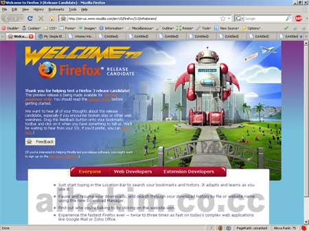 Firefox 3 welcome screen
